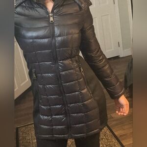 Calvin Klein Black Puffer Jacket Coat Premium Down Blend Hood Hooded Size Large